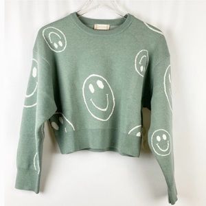 Altar’d State Green Smile Crewneck Sweater